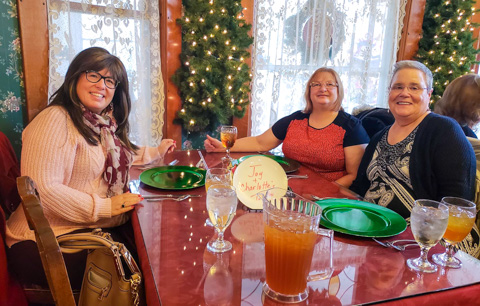 students Charlotte and Sherry at La Tea Da with Joy Christmas 2018