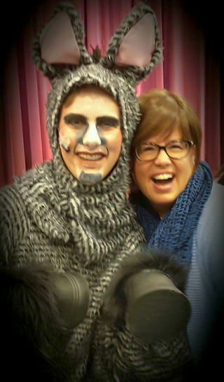 Joy with student who played Shrek in school play